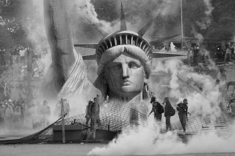 Montage of Statue of Liberty and Violent Crowd - CC0 Creative Commons via Pixabay 