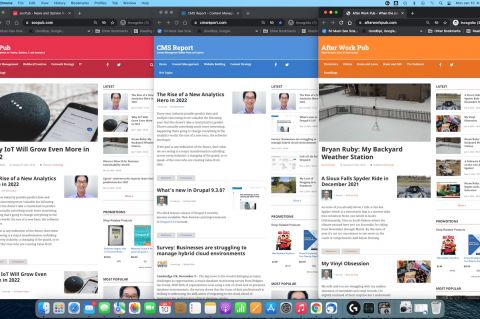 Screenshot of socPub, CMS Report, and After Work Pub